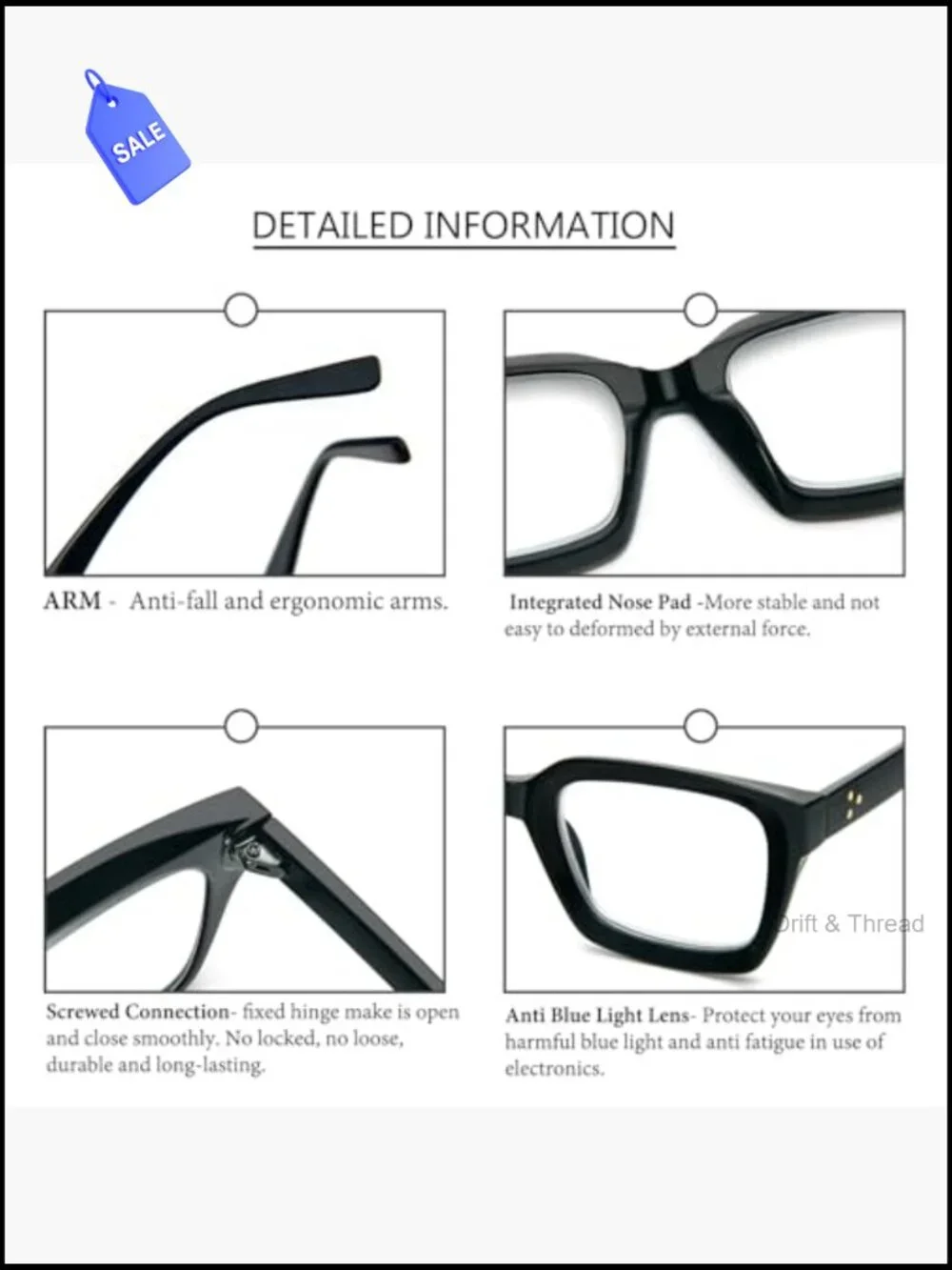 3 Pack Retro Oversized Square Blue Light Blocking Reading Glasses